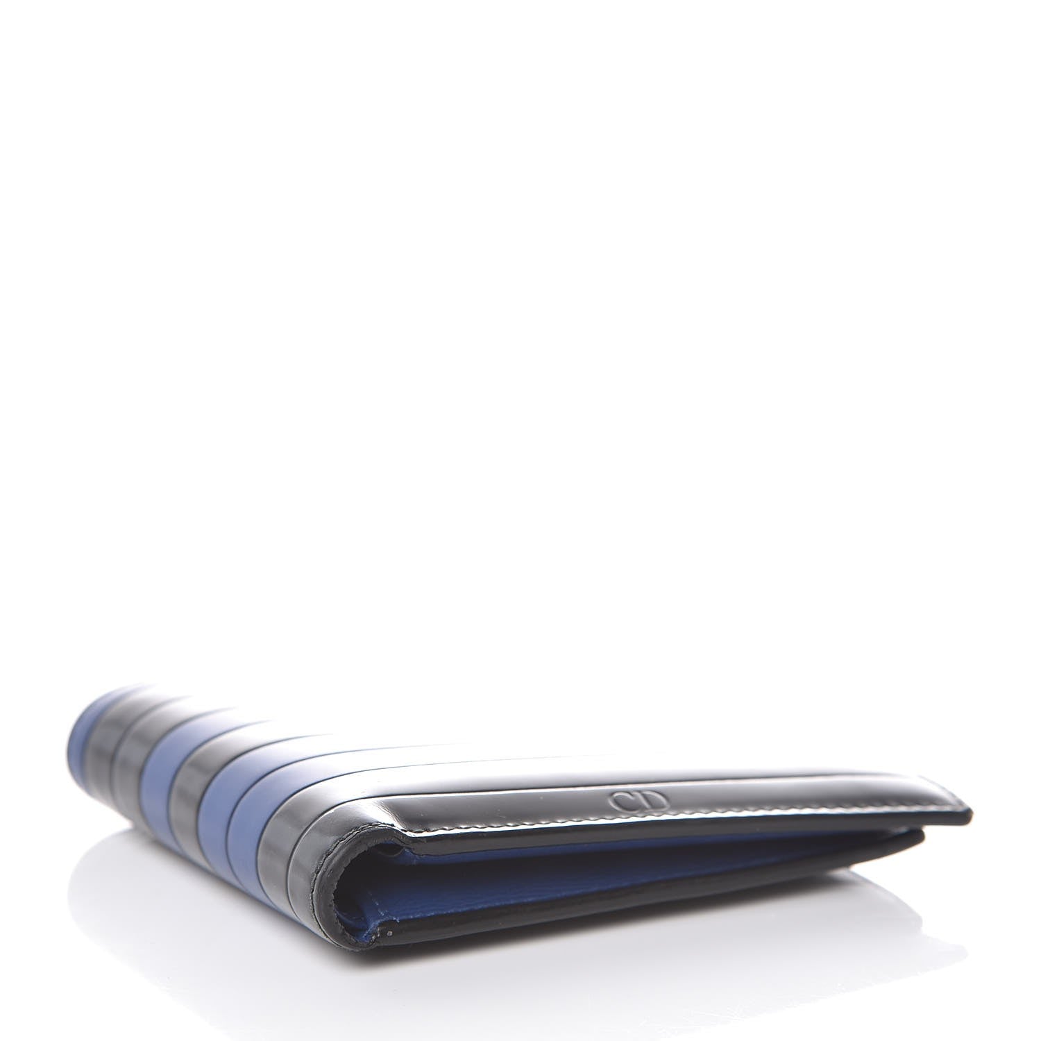 Christian Dior Calfskin Striped Men's Bifold Wallet Blue Black 4 of 10