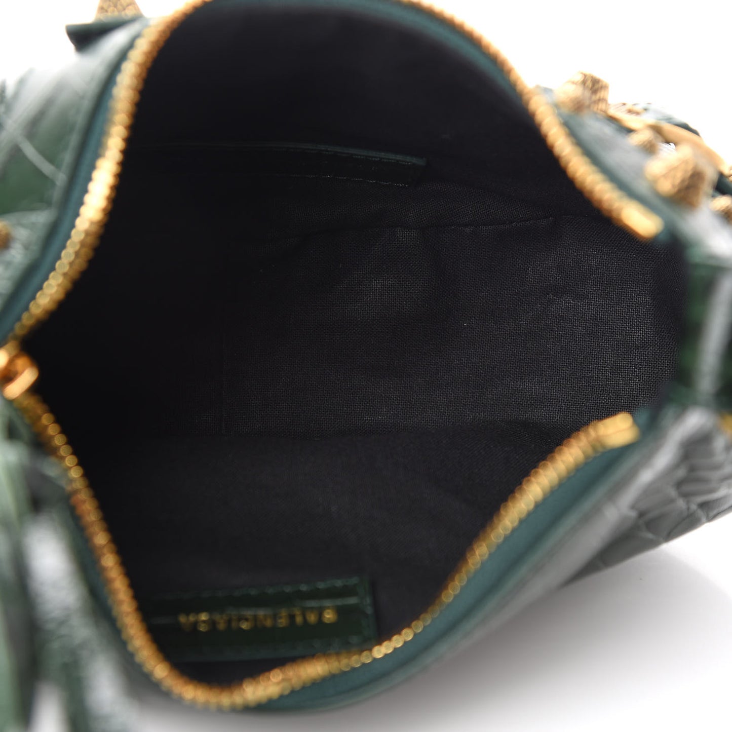Extra Supple Calfskin Crocodile Embossed Le Cagole Shoulder Bag XS Forest Green