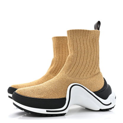Louis Vuitton Glitter Stretch Textile Monogram LV Archlight Sneaker Boots 35.5 Gold Black 3 of 9