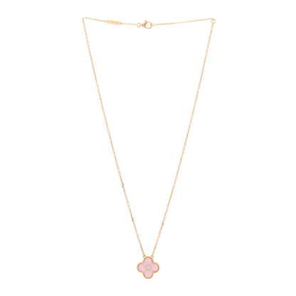 Van Cleef & Arpels 18K Rose Gold Diamond Pink Porcelain Vintage Alhambra Pendant Necklace 3 of 5