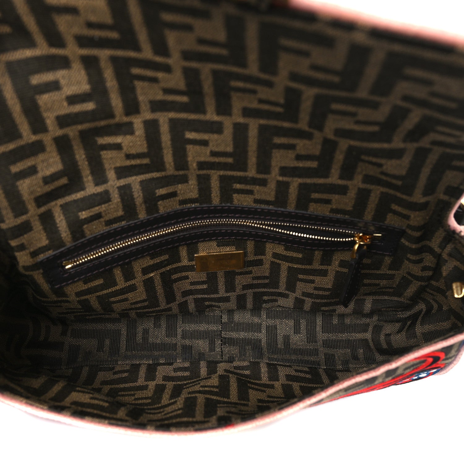 Fendi Fabric Jacquard FF 1974 Karligraphy Embroidered Baguette Tobacco Moro Rosso 5 of 9