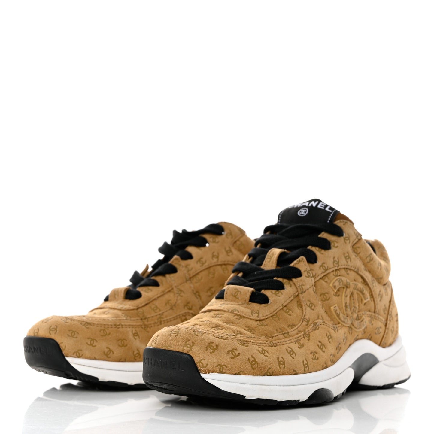 Nylon Suede Calfskin Printed CC Sneakers 37 Beige