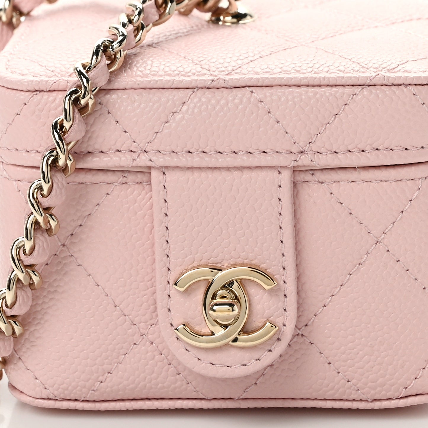 Caviar Quilted Mini Vanity Wrist Case With Chain Light Pink