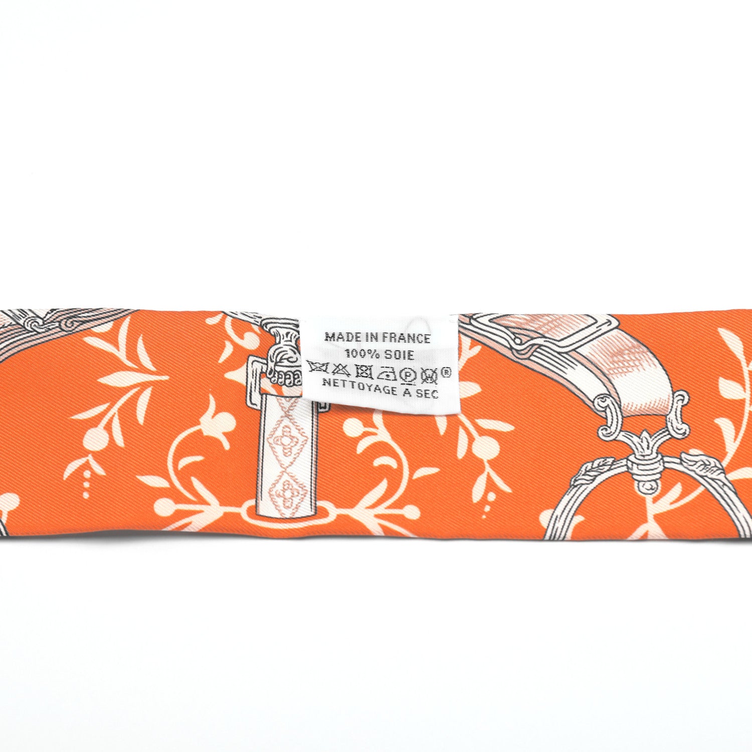 Hermes Silk Etriers Remix Twilly Orange Creme Beige 2 of 4