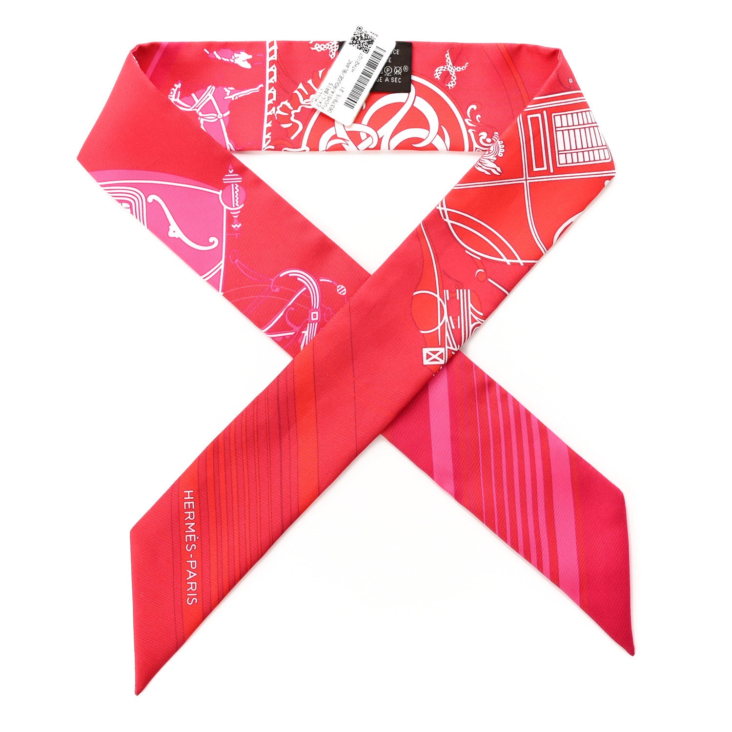 Hermes Silk Ex-Libris Twilly Fuchsia Rouge White 1 of 4