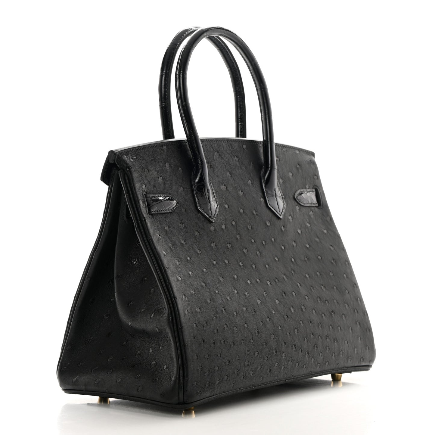 Ostrich Shiny Alligator Birkin Touch 30 Black