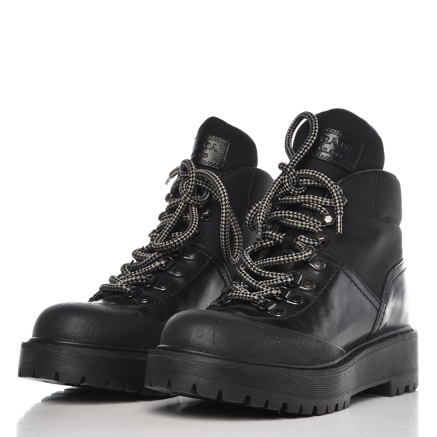 Calfskin Canvas Lace Up Combat Boots 38 Black