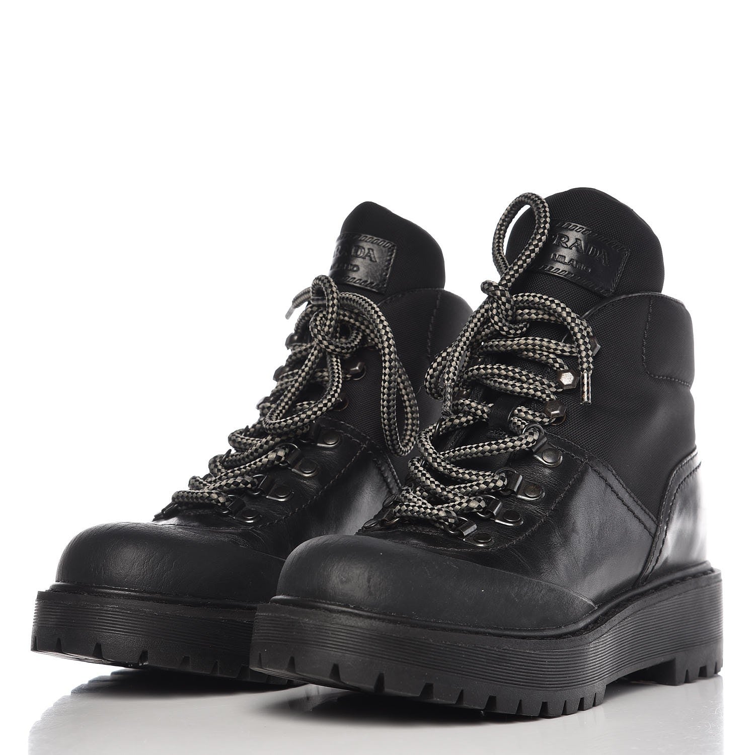 Prada Calfskin Canvas Lace Up Combat Boots 38 Black 3 of 10