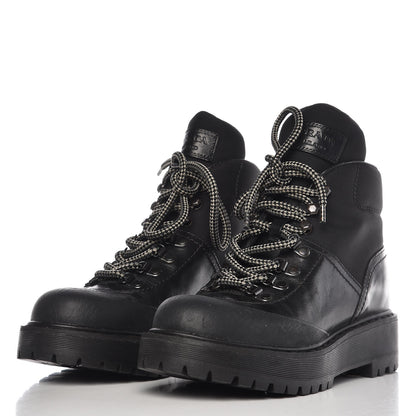 Prada Calfskin Canvas Lace Up Combat Boots 38 Black 3 of 10
