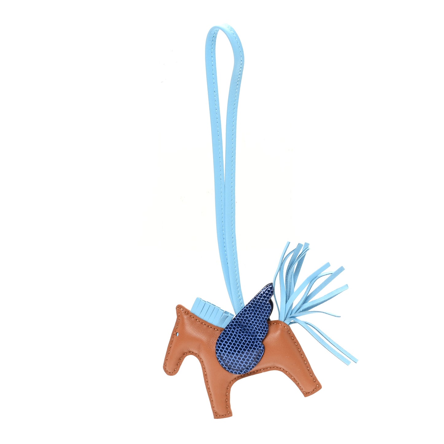 Milo Lambskin Lizard Touch Grigri Rodeo Pegase Horse Bag Charm PM Gold Bleu Celeste Bleu Saphir