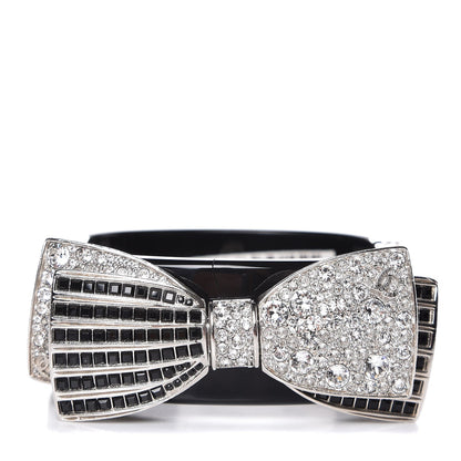 Chanel Resin Crystal CC Bow Cuff Bracelet Black Silver 1 of 7