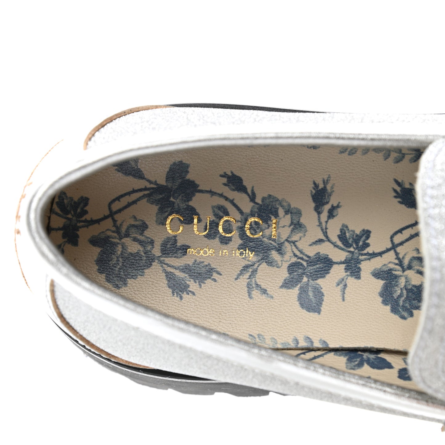 Mini Diamond Storm Silk Calfskin Womens Harald Horsebit 25mm Platform Loafers 38 Silver