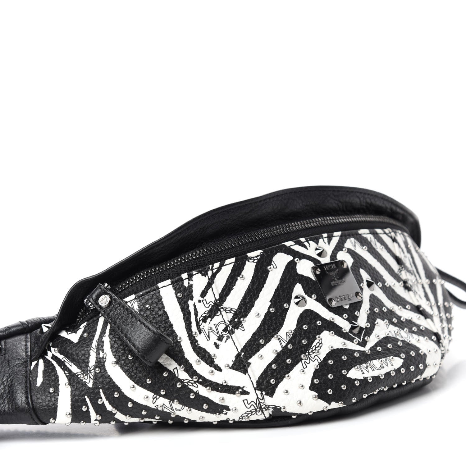 MCM Striped Visetos Studded Funky Zebra Belt Bag White Black 4 of 10