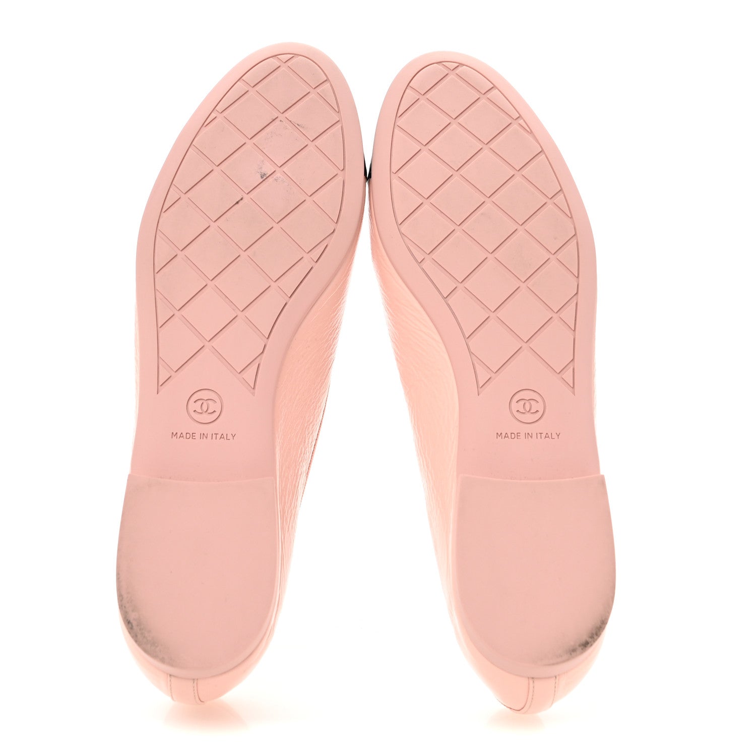 Chanel Shiny Crumpled Calfskin Patent CC Cap Toe Ballerina Flats  38 Light Pink Black 6 of 9
