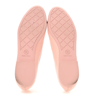 Chanel Shiny Crumpled Calfskin Patent CC Cap Toe Ballerina Flats  38 Light Pink Black 6 of 9