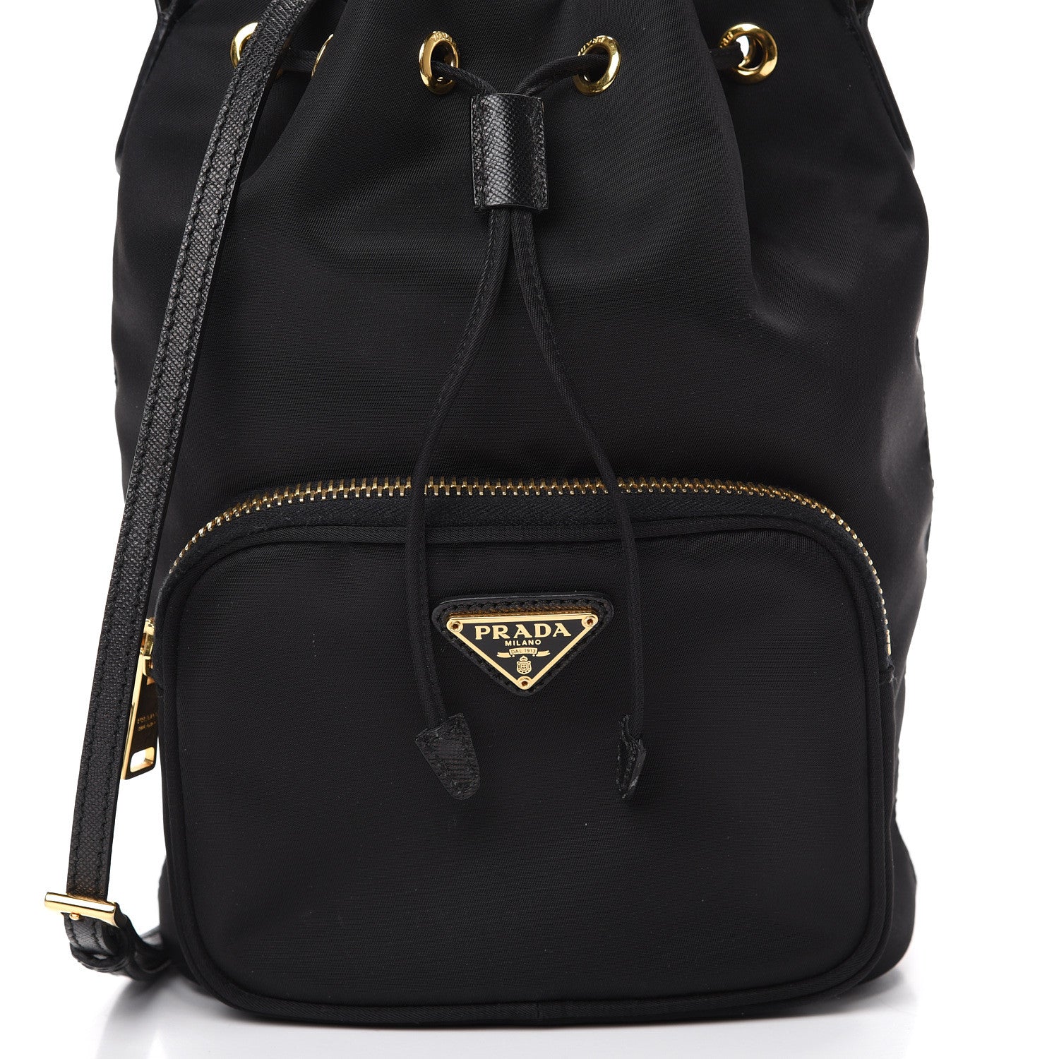 Prada Saffiano Tessuto Nylon Mini Bucket Crossbody Bag Black 9 of 11