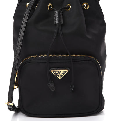 Prada Saffiano Tessuto Nylon Mini Bucket Crossbody Bag Black 9 of 11