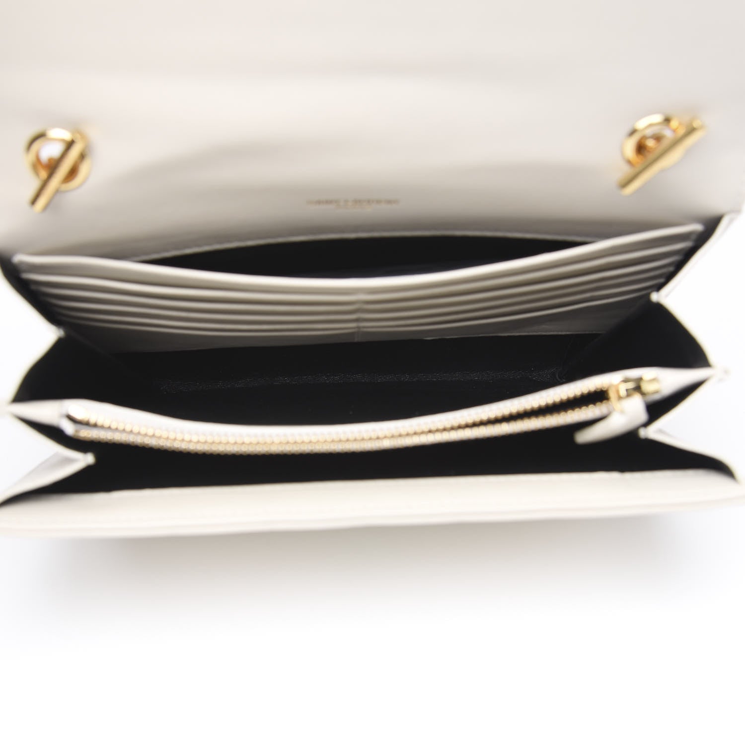 Saint Laurent Lambskin Matelasse Monogram Vicky Chain Wallet Off White 4 of 8