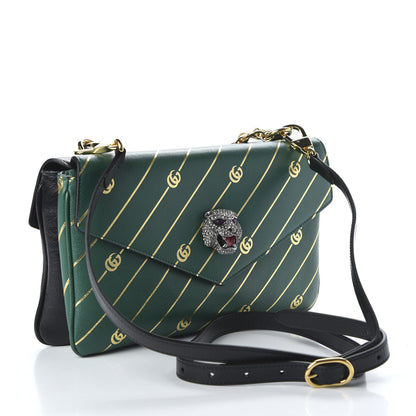 Gucci Calfskin Diagonal GG Medium Thiara Double Envelope Shoulder Bag Emerald Green Black 3 of 10