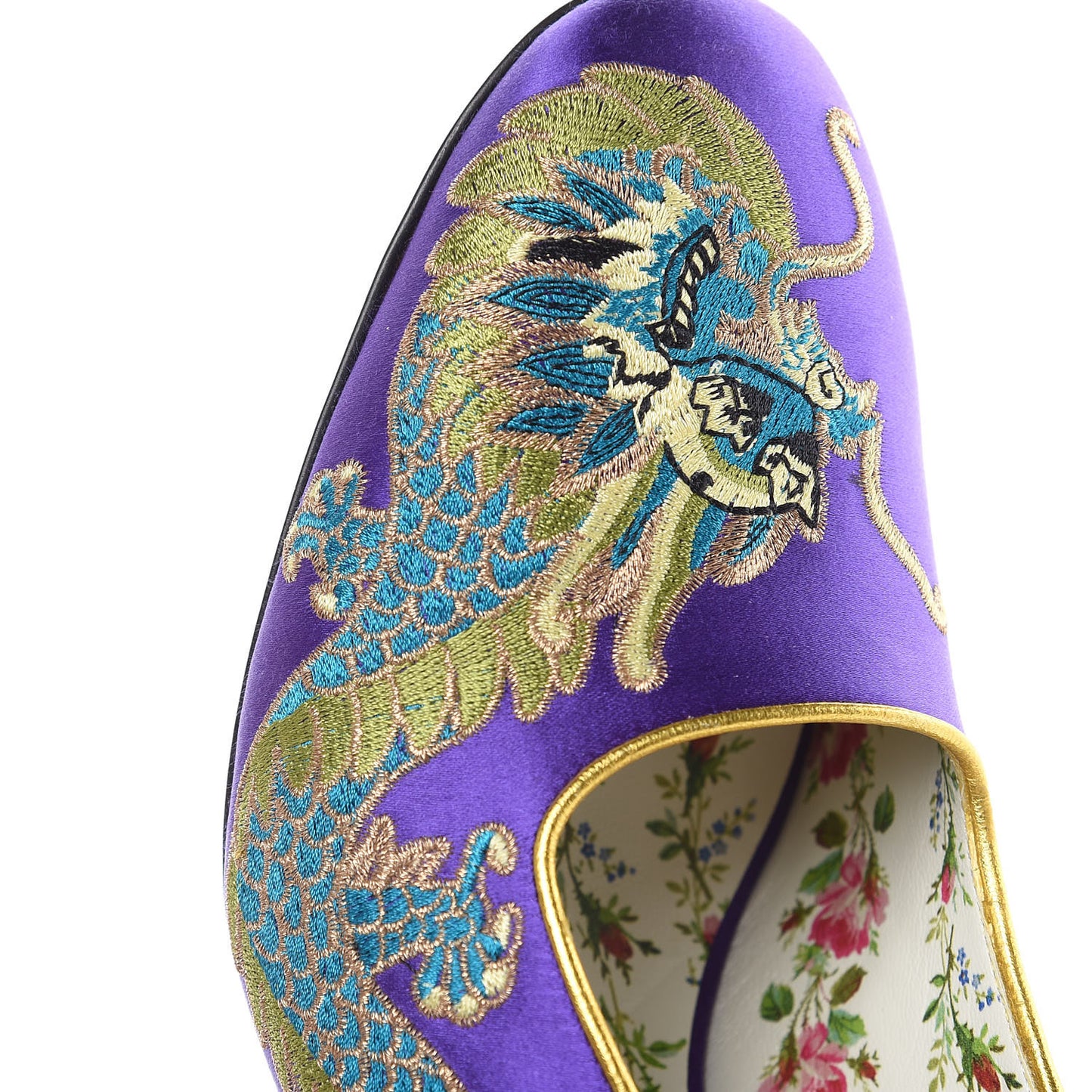 Satin Embroidered Dragon Caspar Pumps 41 Purple Oro Vecchio Black