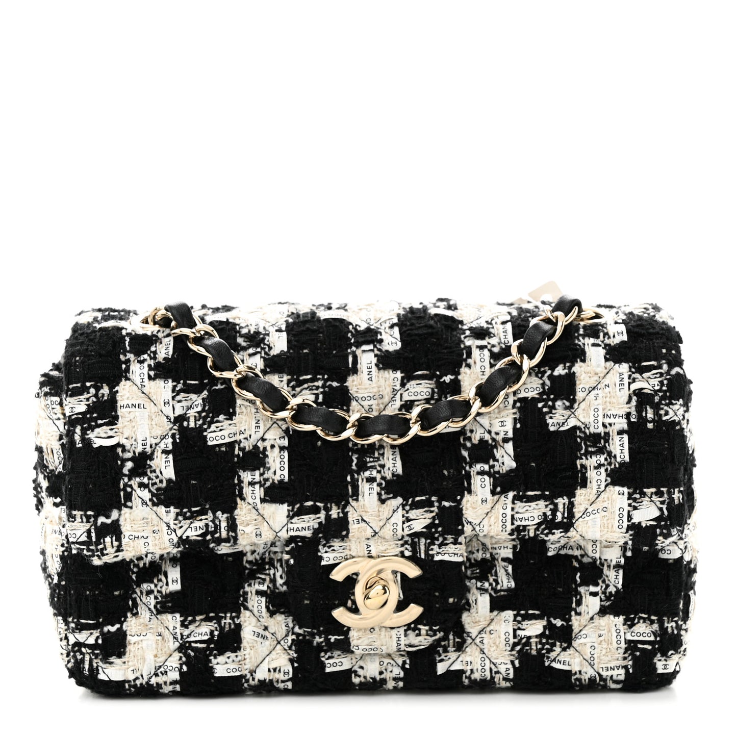 Tweed Quilted Mini Rectangular Flap Black Ecru White