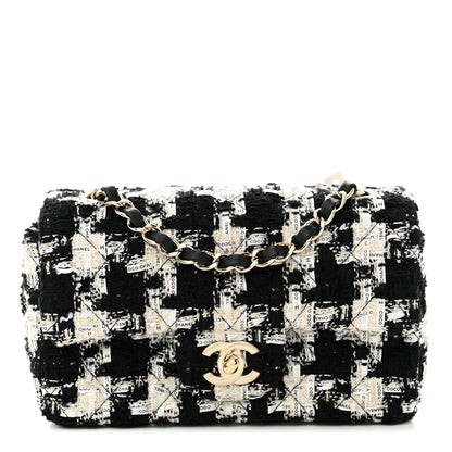 Chanel Tweed Quilted Mini Rectangular Flap Black Ecru White 1 of 10