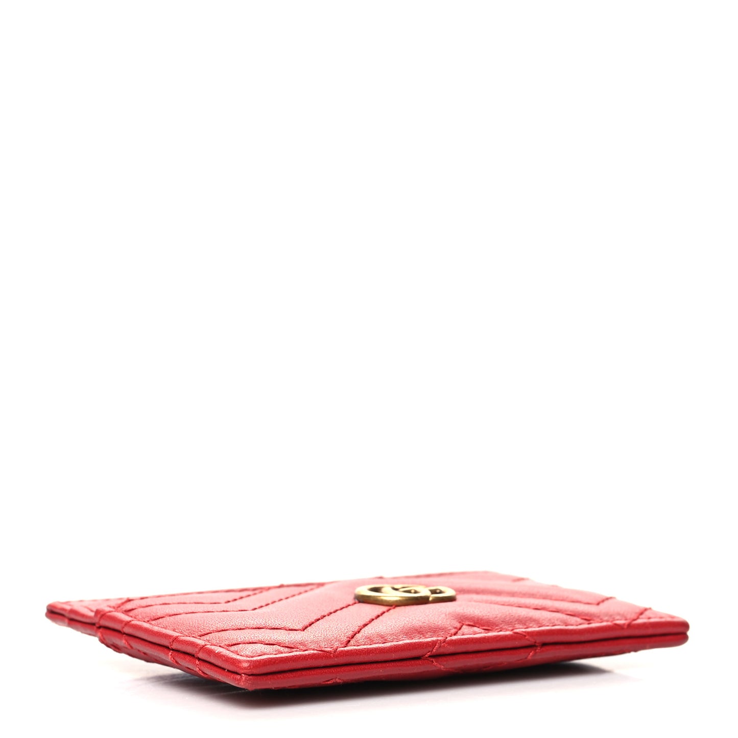 Calfskin Matelasse GG Marmont Card Holder Hibiscus Red