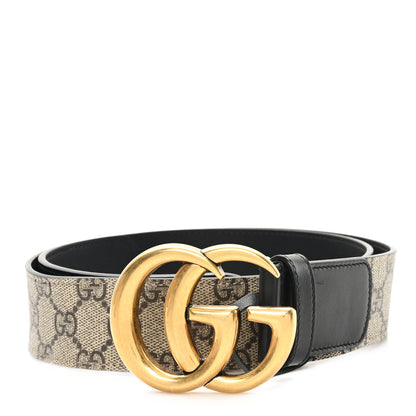 Gucci GG Supreme Monogram Matte Plutone Calfskin Double G 30mm Belt 90 36 Beige Ebony Black 1 of 4