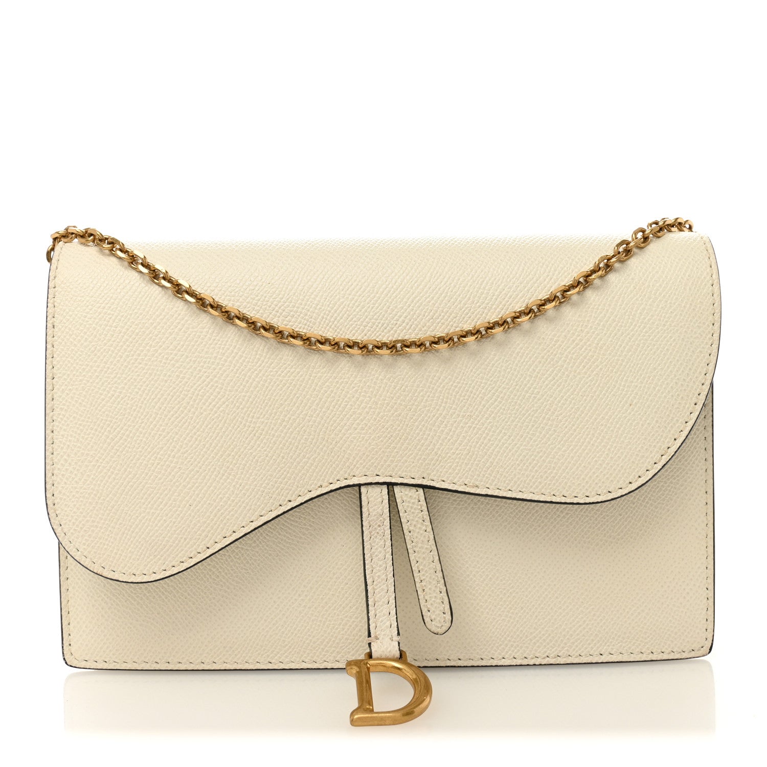 Christian Dior Grained Calfskin Saddle Chain Pouch Off White 1 of 11