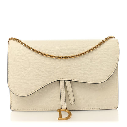 Christian Dior Grained Calfskin Saddle Chain Pouch Off White 1 of 11