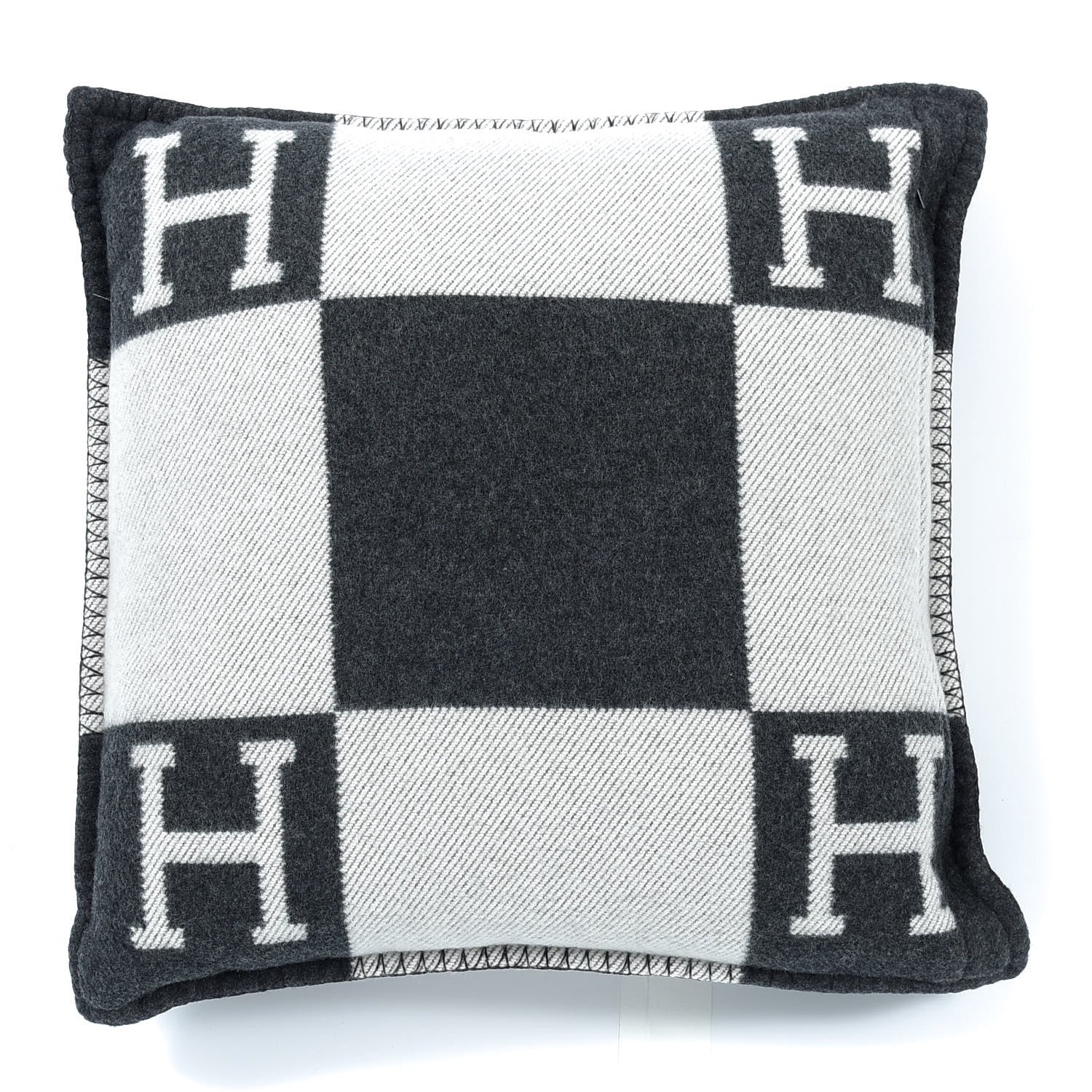 Hermes Wool Cashmere Avalon Pillow PM Ecru Gris Fonce 2 of 3
