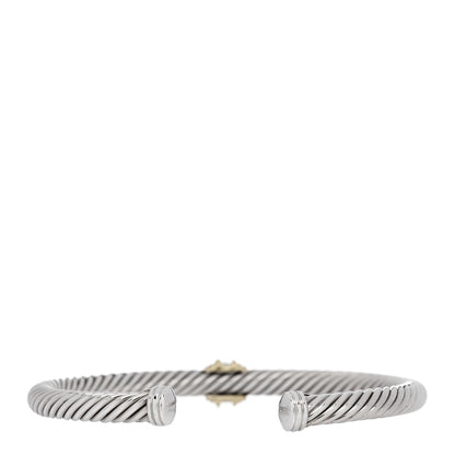 David Yurman Sterling Silver 14K Yellow Gold Blue Sapphire 5mm Cable Classics Single Station Bracelet 2 of 3