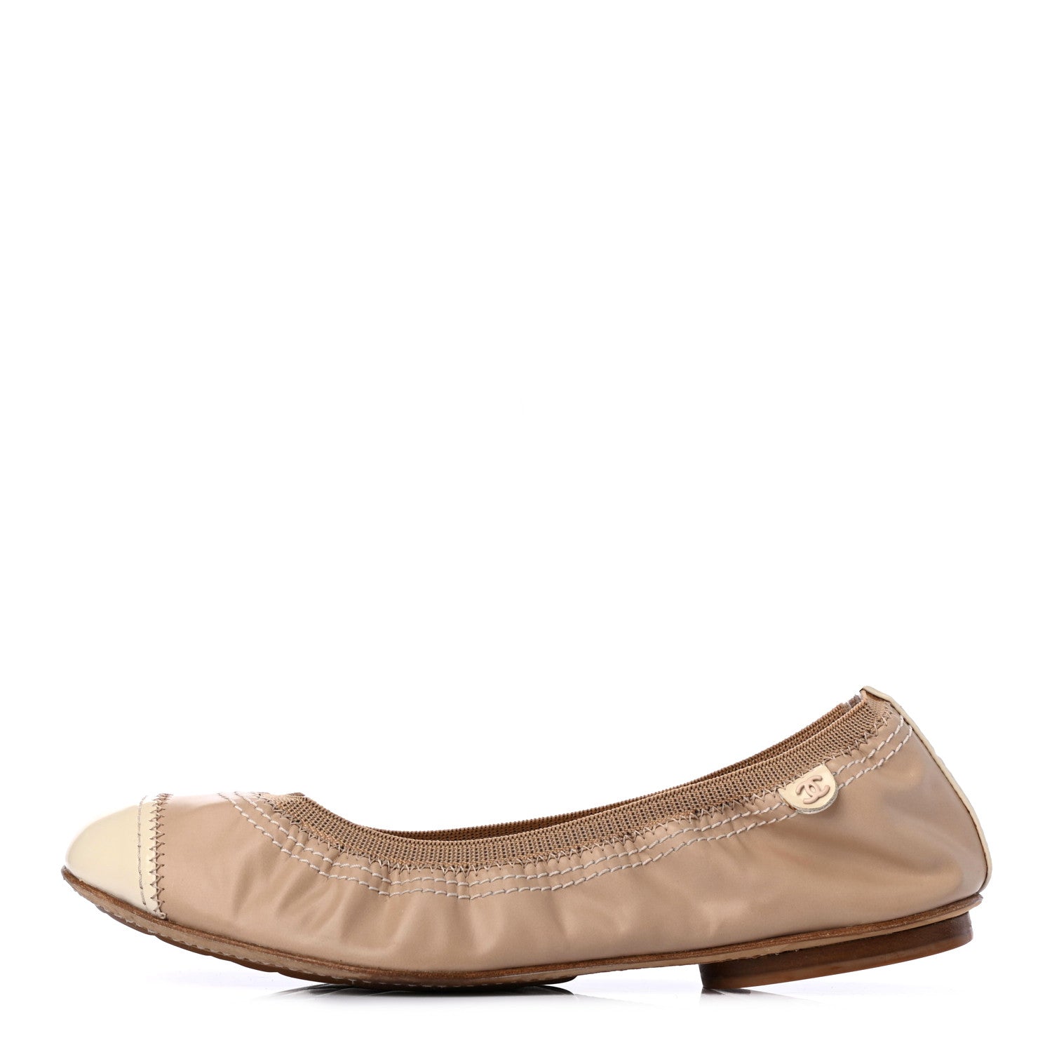 Chanel Lambskin Patent CC Elastic Cap Toe Ballerina Flats 38.5 Light Beige 1 of 4