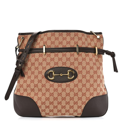 Gucci Monogram Textured Dollar Calfskin Horsebit 1955 Cinch Top Messenger Bag Beige Ebony Cocoa 1 of 10