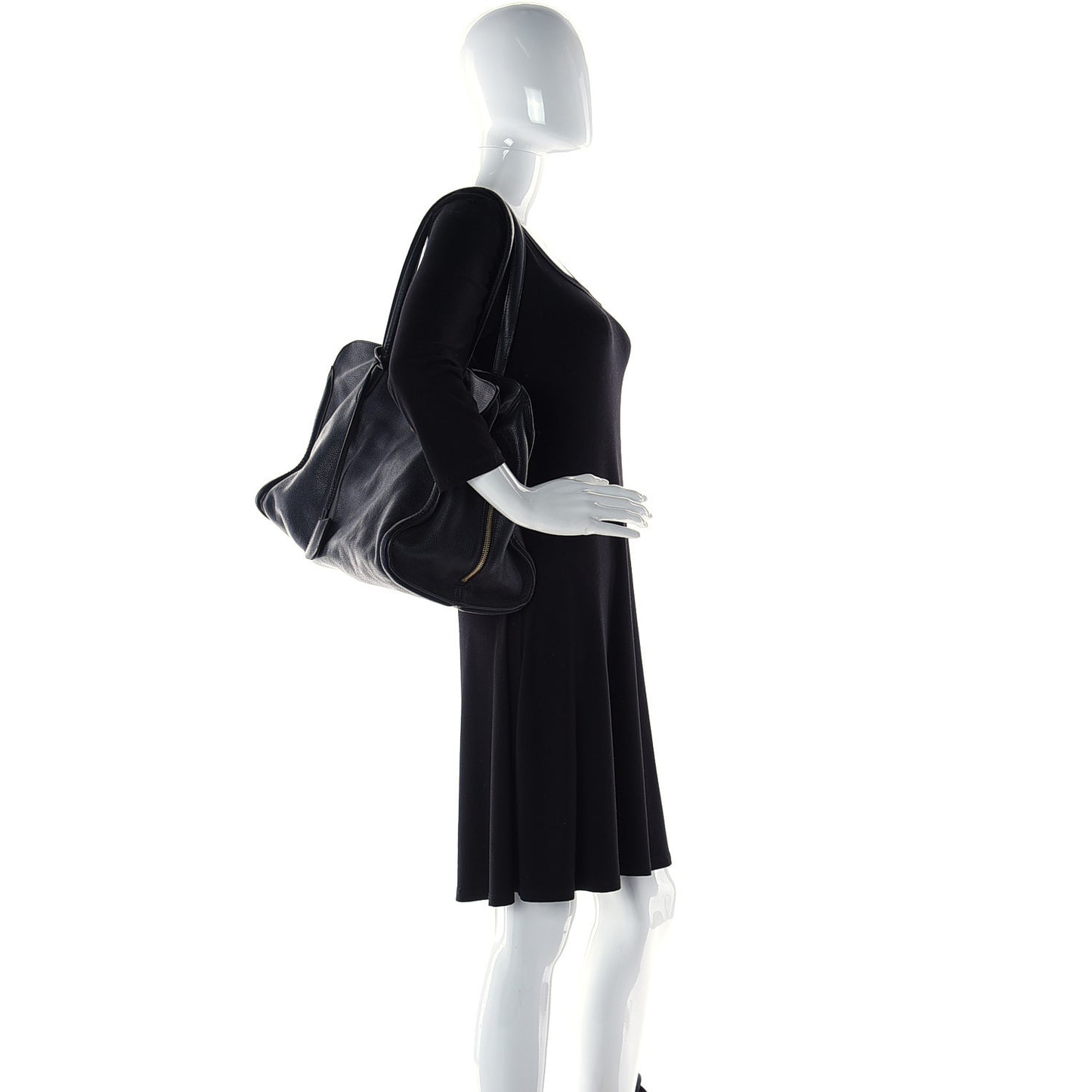 Pebbled Calfskin Large Skull Padlock Zip Around Tote Black