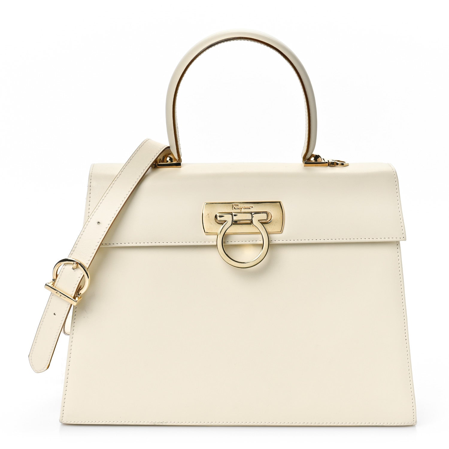 Salvatore Ferragamo Brushed Off Calfskin Iconic Large Top Handle Bag Magnolia 1 of 9