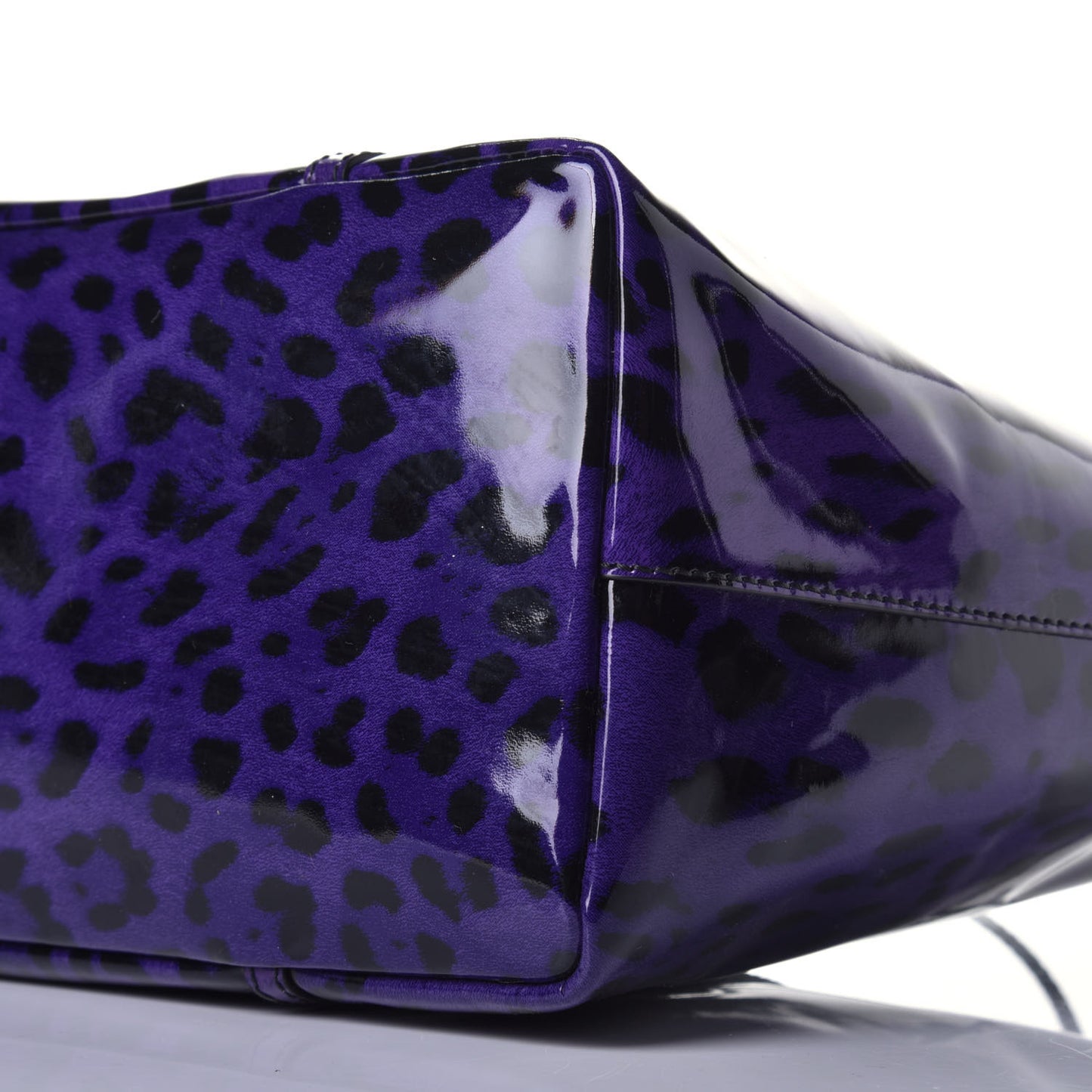 Patent Leopard Print Shopping Tote Purple Black