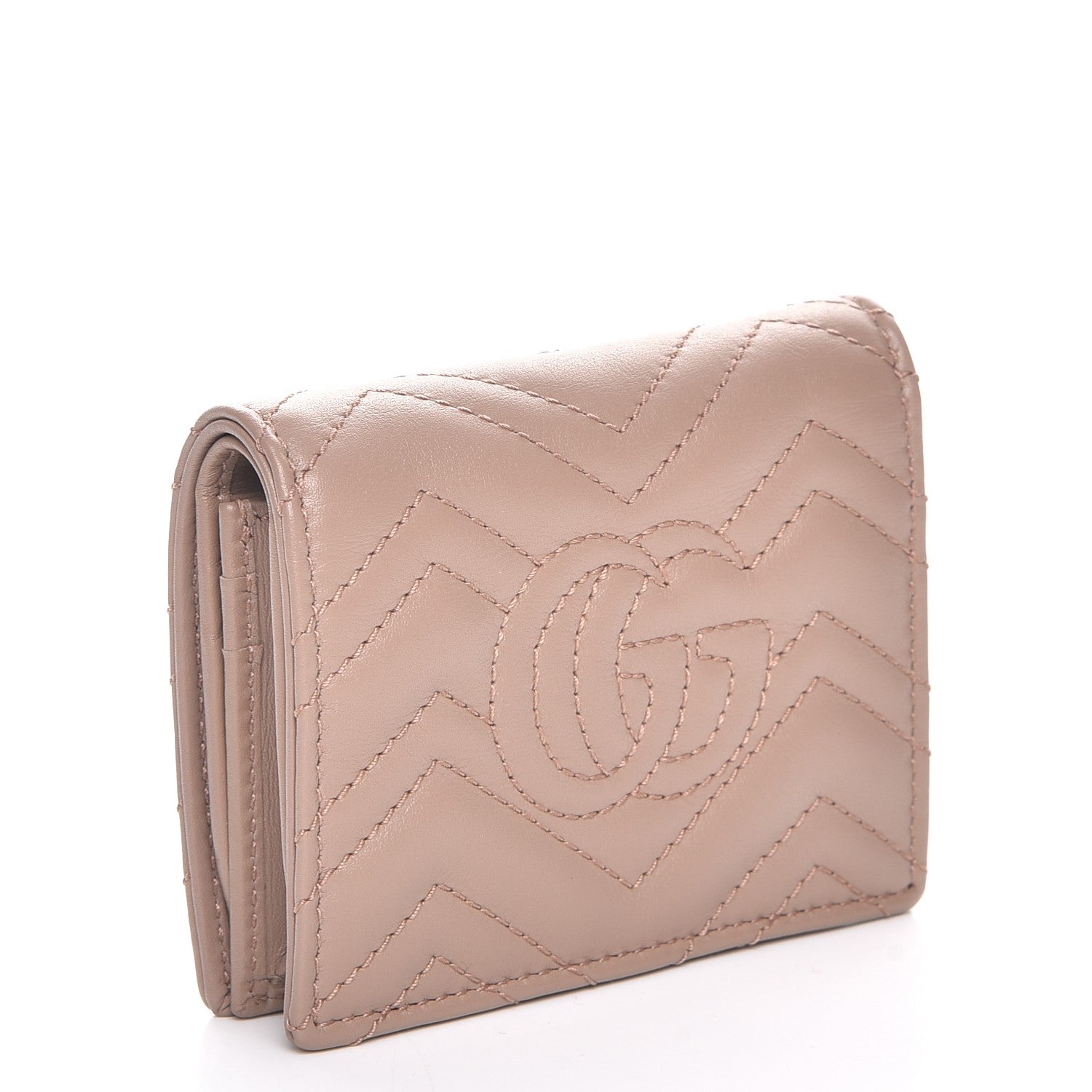 Gucci Calfskin Matelasse GG Marmont Card Case Porcelain Rose 3 of 8