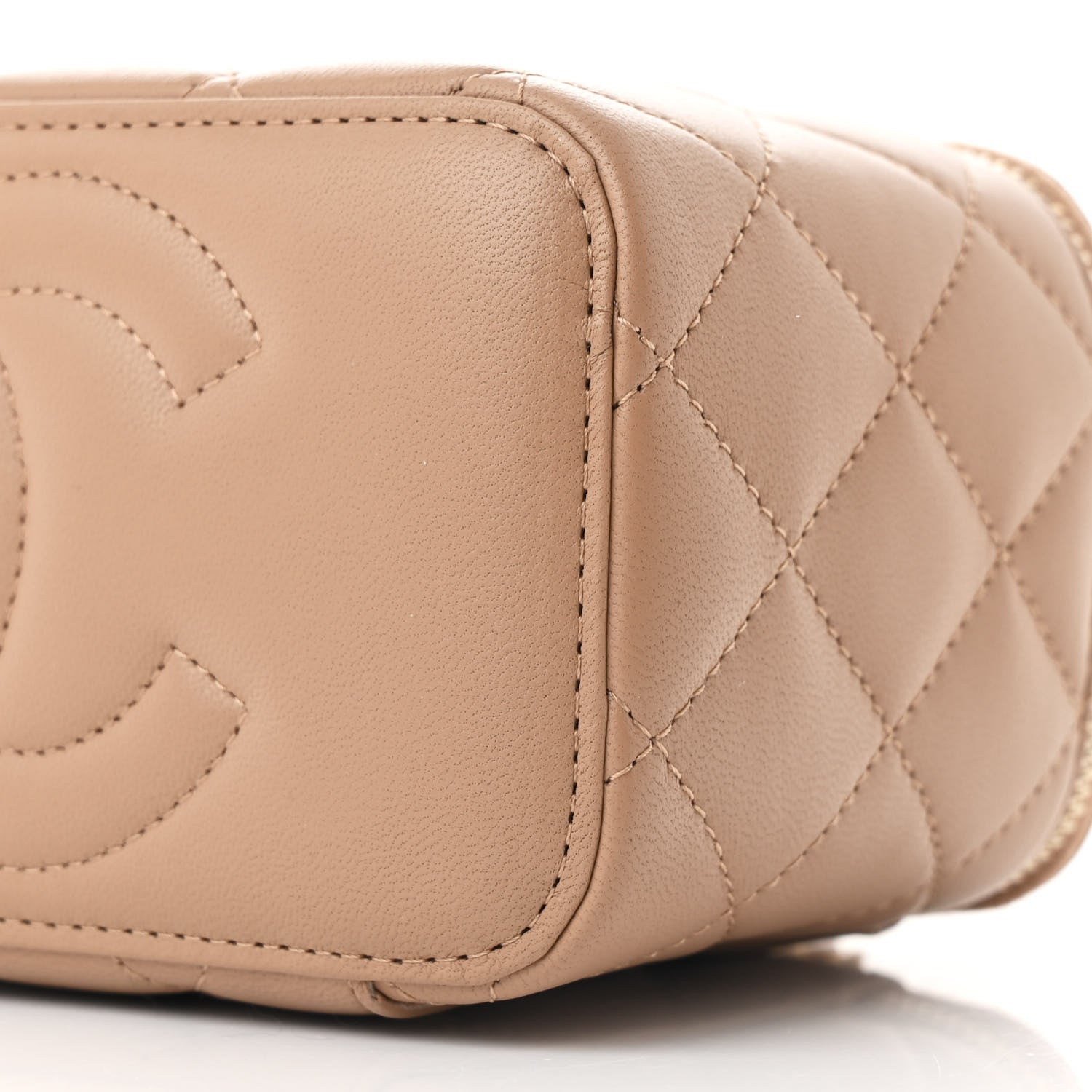 Chanel Lambskin Quilted Metal Small Top Handle Vanity Case With Chain Beige 10 of 11