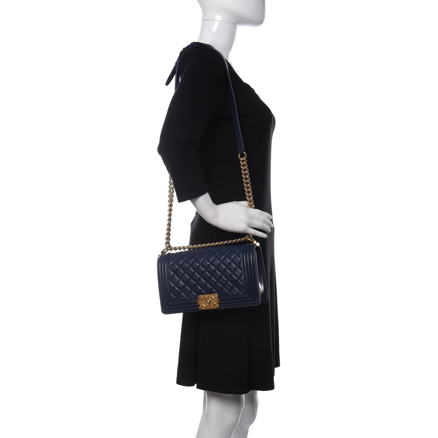 Lambskin Quilted Medium Boy Flap Dark Navy