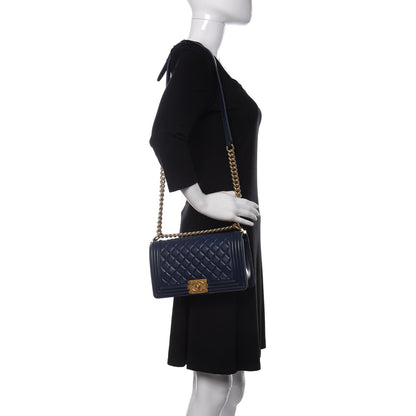 Chanel Lambskin Quilted Medium Boy Flap Dark Navy 2 of 12