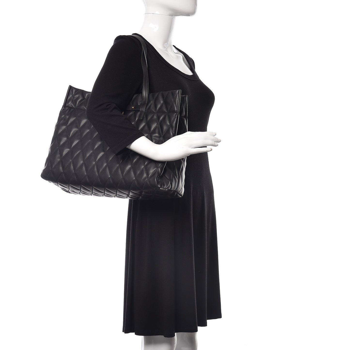 Rubber Effect Canvas Quilted Duo Shopper Tote Black