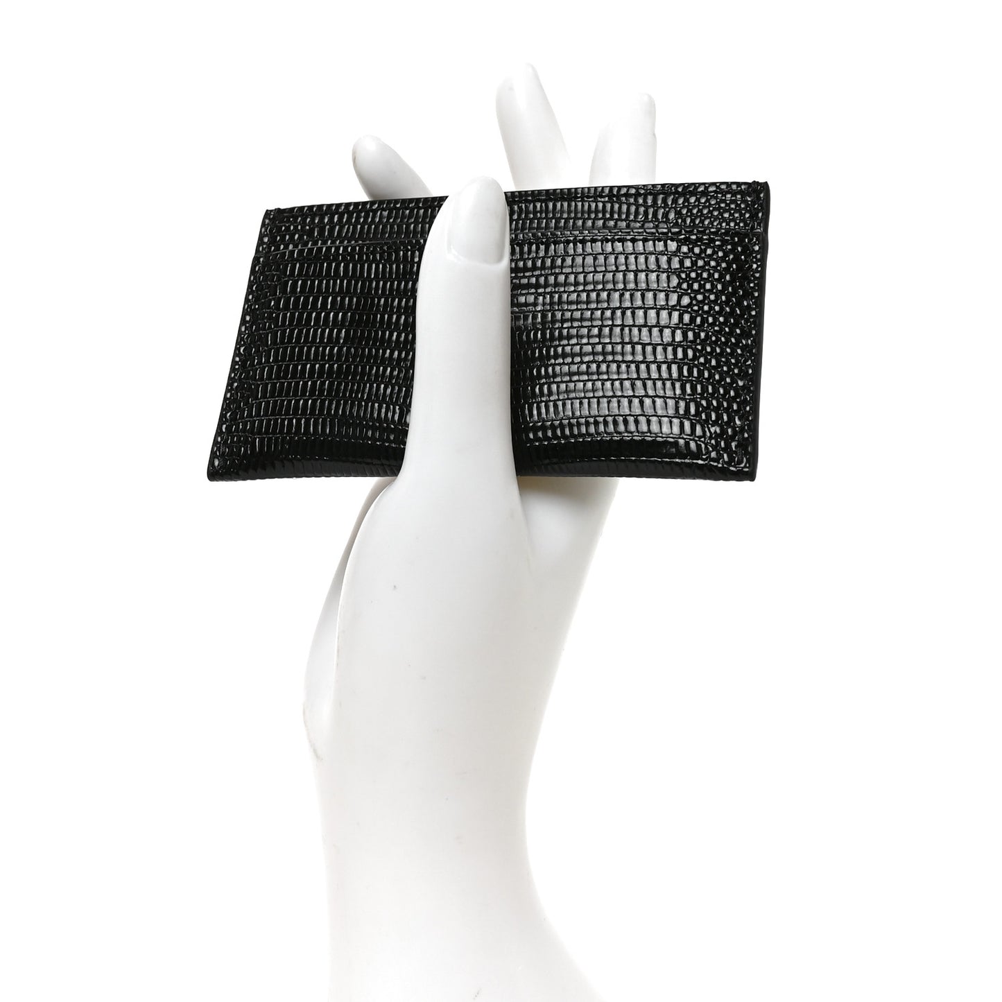 Calfskin Lizard Embossed Card Holder Black