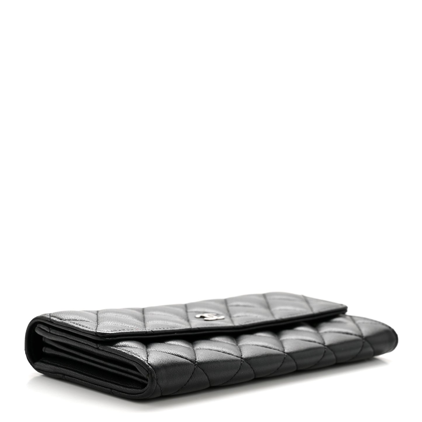 Lambskin Quilted Large Flap Wallet Black