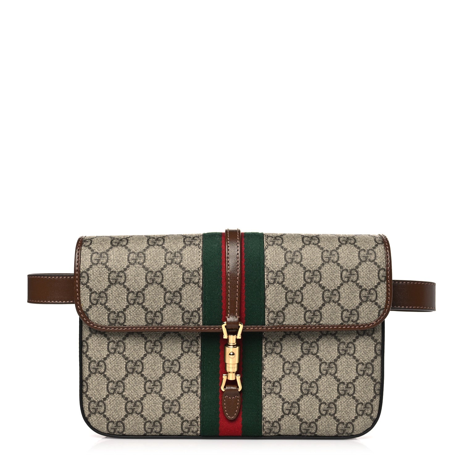 Gucci GG Supreme Monogram Azalea Calfskin Web Jackie 1961 Belt Bag 80 32 Beige Ebony Brown Sugar 1 of 10