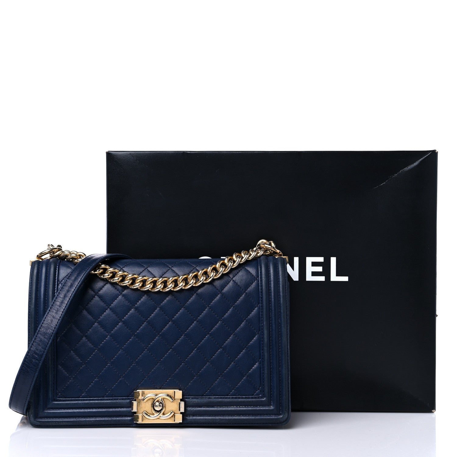 Chanel Lambskin Quilted New Medium Boy Flap Dark Blue 18 of 18