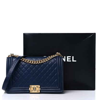 Chanel Lambskin Quilted New Medium Boy Flap Dark Blue 18 of 18