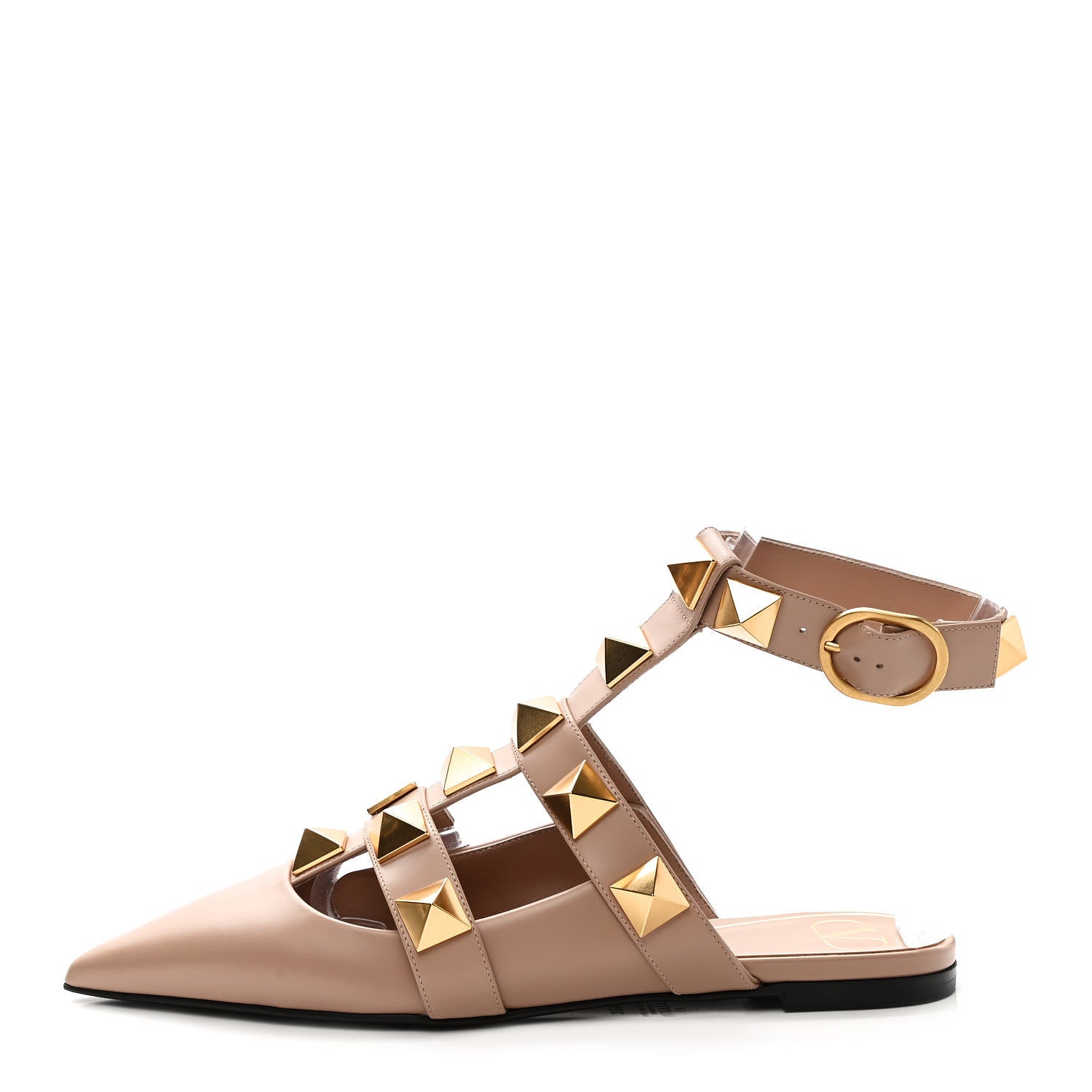 Valentino Garavani Calfskin Roman Stud Ankle Strap Flat Mules 38.5 Rose Cannelle 1 of 10