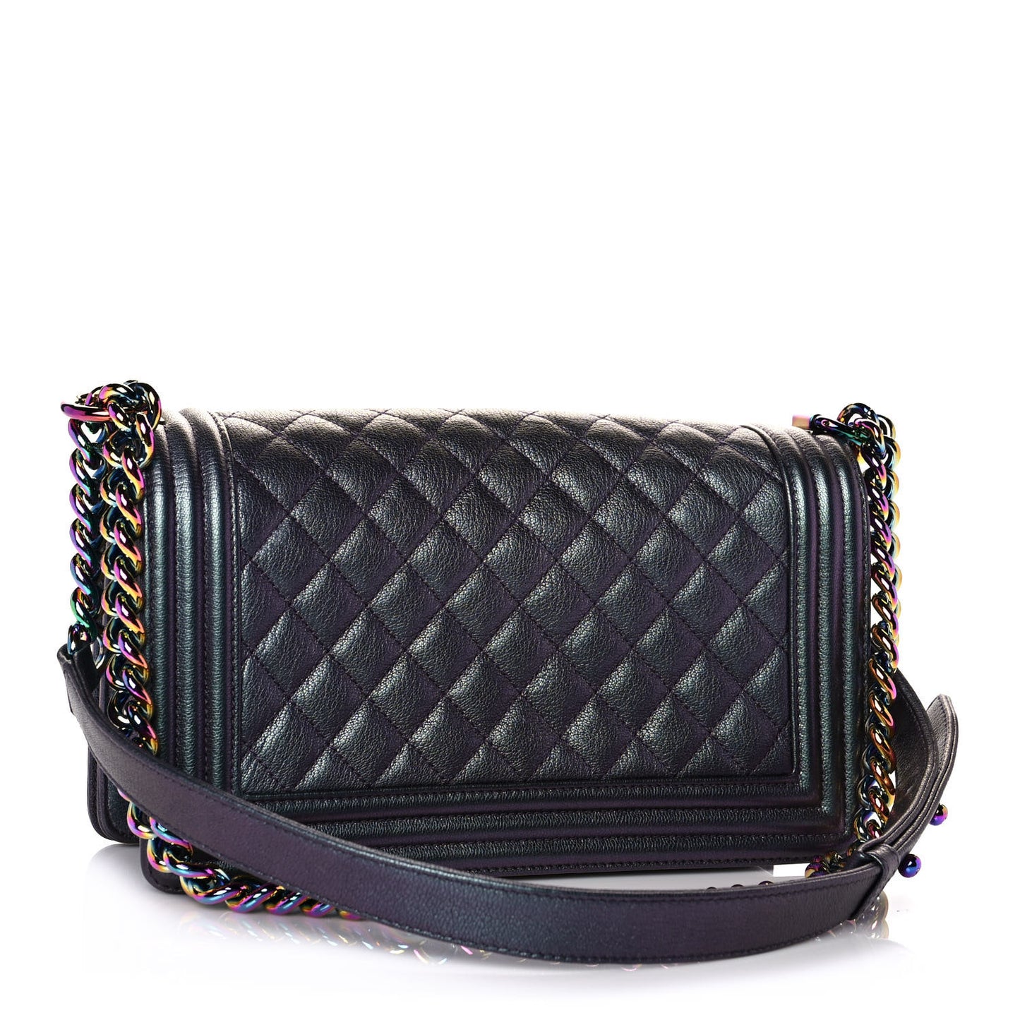 Iridescent Goatskin Quilted Medium Boy Flap Purple