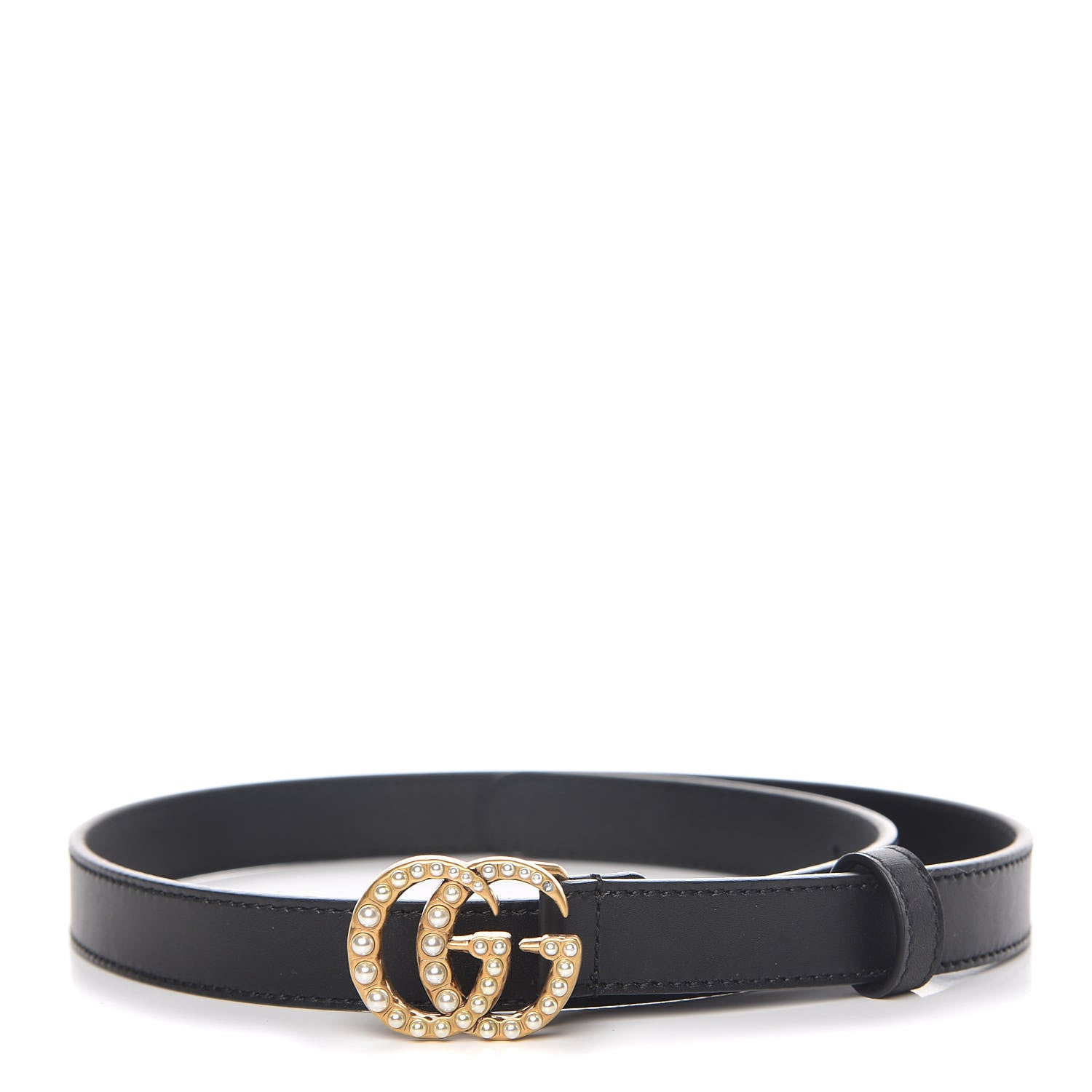 Gucci Calfskin Pearl Double G 20mm Belt 70 28 Black Cream 1 of 6